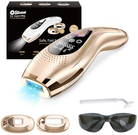 Depiladora Láser Mujer IPL con Función de Enfriamiento, Depiladora IPL para Mujer y Hombre, Dispositivo de Depilación para Cara, Piernas, Axilas y Zona del Bikini, 9 Niveles de Energía Oro rosa pro