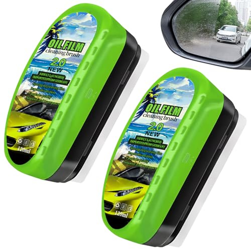 2 Pezzi Detergente Vetri Auto, Rimuovi Pellicola Oleosa per Parabrezza, Pulitore Vetri con Spazzola Integrata, Per Specchietti, Finestre e Superfici in Vetro, Pulizia Senza Aloni, 120ML