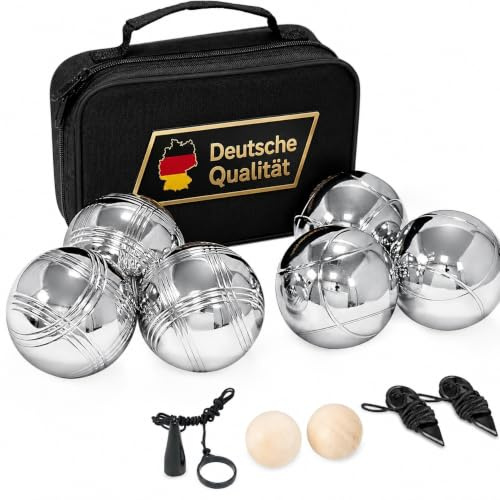 Beutrain Boule Set 6 Kugeln Metall,Petanque & Boccia Kugeln mit 2 Zielkugeln, Magnetischem Kugelheber, Abstandsmessern & Oxford Tragetasche – Outdoor Gartenspiel für Erwachsene & Familie