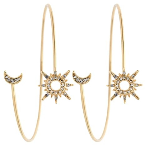 Bracelets Manchettes Soleil Lune Ajustables pour Femmes, Bijoux de Bras | Alliage Doré Élégant, Design Simple et pour Fêtes ou Présents
