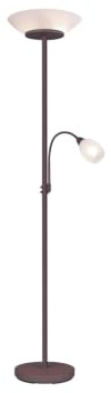 Lampadaire LED classique aspect rouille mat avec projecteur de plafond et lumière de lecture flexible, abat-jour en verre blanc