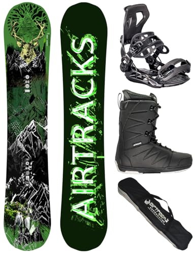 Airtracks Herren Snowboard Set Freeride Freestyle Forest King Carbon Wide Hybrid Rocker 153 - Snowboard Bindung Master - Snowboardboots Star Black 40 - SB Bag