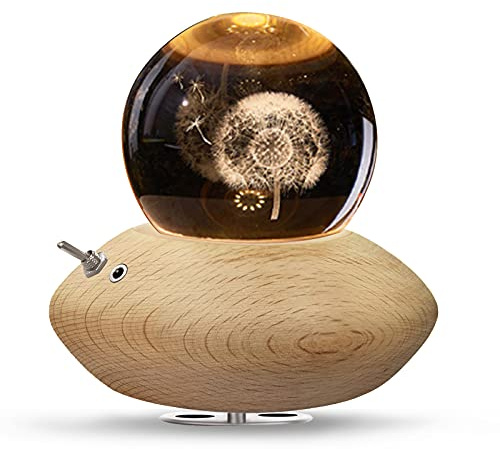 HILEYOLLA Caja De Música Con Bola De Cristal, Caja De Música Con Rotación De 360°, Base De Madera/Luz De Noche/Navidad, Día De San Valentín, Acción De Gracias Y Otros Regalos Para Fiestas