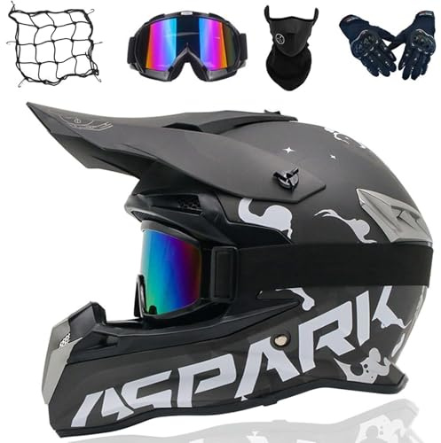 VOMI Casco de Cross Hombre y Mujer Casco Todoterreno Set Adulto con Gafas Guantes Máscara Bloqueo de Casco, Casco de Motocross para Niños Dirt Bike Downhill Enduro Quad BMX Descenso, Negro Mate,M