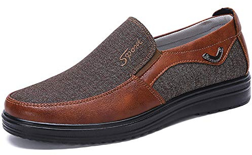 COSIDRAM Mens Slip on Loafers Walking Casual Driving Shoes Canvas Flat Lightweight Outdoor Brown 9