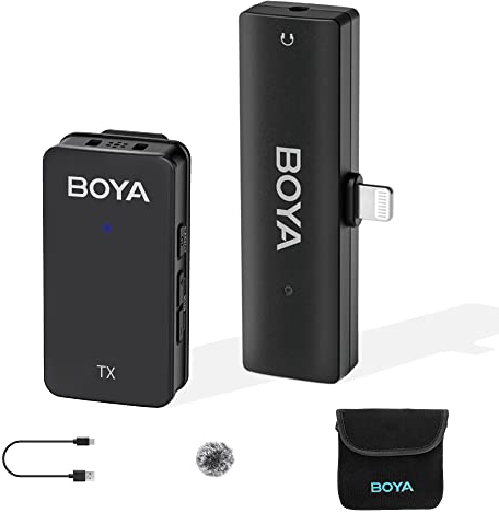 BOYA Wireless Lavalier Microphone for iPhone/iPad,2.4GHz Wireless Lapel Microphone with Gain&Noise Cancelling for YouTube,Tiktok Live Stream, Video Recording, Vlogging (Wmic5-M3)
