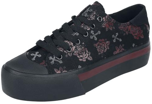Rock Rebel by EMP Mujer Zapatillas Negras de Plataforma con Estampado de Cruces y Rosas EU39