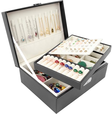 Homeanda schmuckkästchen damen schmuckschatulle schmuckkästchen mit schlüssel schmuckbox leder schmuckschatulle groß schmuckkästchen schmuckschatullen(UG-Schwarz)