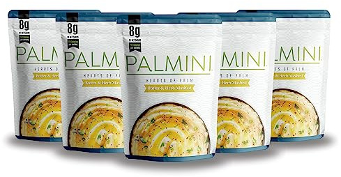 Palmini Butter & Herb Mashed |Low Carb, Low Calorie Hearts of Palm Mashed|8g of Net Carbs, 70 Calories Per Serving | As Seen on Shark Tank | Ready-to-Eat | (8 Ounces Pouch (Pack of 6)