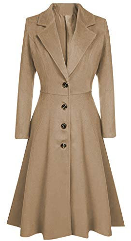 L9WEI Gabardina para mujer, elegante, de longitud media, fina, resistente al viento, color liso, solapa, beige, S