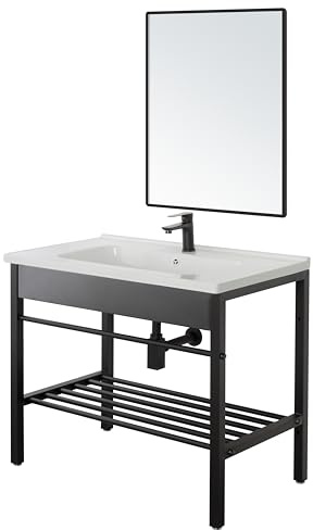 Arredo Stock Mobile bagno stile industriale con specchio e lavabo, 80x47x78 cm