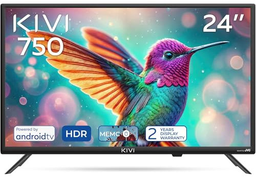 KIVI 24H750NB Smart TV sans Cadre – Téléviseur 24 Pouces HD, Smart TV 24, Télévision 24 HLG, Son JVC, Android TV, Wi-FI, Bluetooth, pour Netflix et Youtube