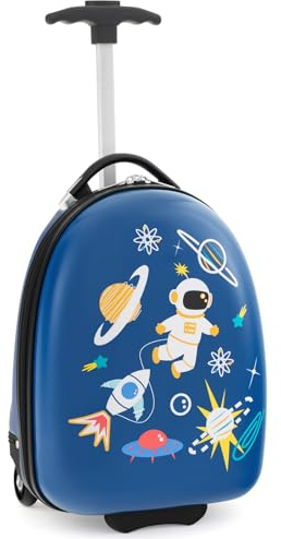 DREAMADE 16” Kinderkoffer, Kindergepäck mit Rollen, Handgepäck zum Reisen, Kindertrolley für Mädchen & Jungen, Hartschalenkoffer (Blau-Astronaut, 16 Zoll)