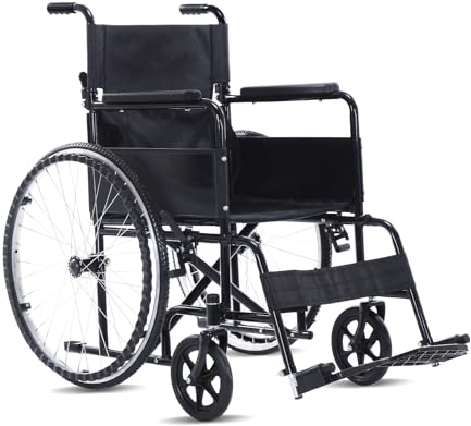 Broobey Sedia a rotelle leggera, pieghevole, peso solo 13 kg, supporto per sedia da trasporto, 120 kg, con manico telescopico