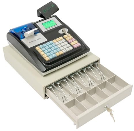 Elektronische Kasse 48 Tasten Registrierkasse Supermarkt Kiosk Einzelhandel Kassensystem Gastronomie Gewerbekasse Mehrere Zahlungsarten mit 2 Anzeigen