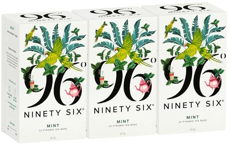 96° Mint Tea – Pack of 3 × 20 Pyramid Tea Bags (60 Bags), Sweet, Refreshing & Cooling Herbal Tea, Caffeine-Free, Individually Wrapped Envelopes, Plant-Based Tea Bags with No Microplastics