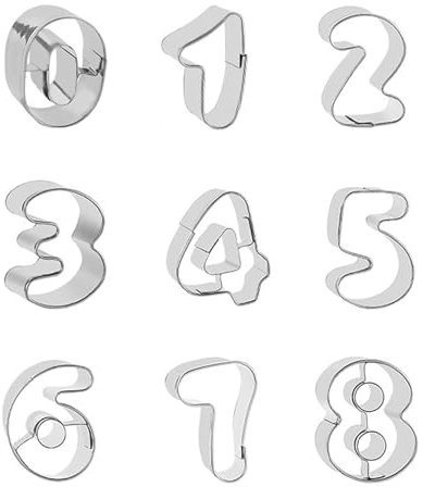 TPZORJX 9Pcs juego de 9 cortadores de galletas con números, números del 0 al 8 (6 inversos a 9), Molde Galleta Acero Inoxidable,For Cookies,Baking,Cake Decorating,Fondant