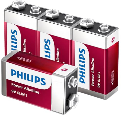 PHILIPS 9V Batteries - Power Alkaline 9 Volt Battery 4 Pack, Long Lasting Power Up to 5 Years in Storage, 9v Batteries Leak Proof Design, All Purpose 9volt for All Your Household & Office Needs.