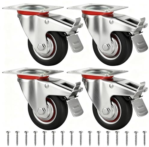 Ruote per Carrello - Rotelle per Mobili - Ruote Girevoli 80 mm - Set da 4 Ruote per Carrello Carichi Pesanti - Girevoli Silenziose in Gomma - Rotelle Piroettanti Max 240 kg