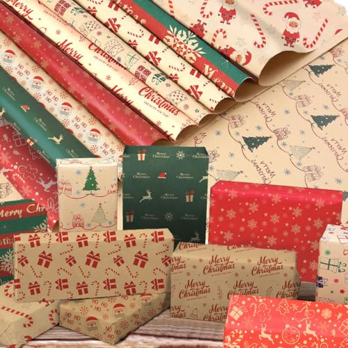 Papel De Regalo Navidad Kraft Reciclado Envoltorio Ecológico – Set 10 Hojas 70x50cm