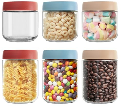 VINATO Barattoli Vetro con Coperchio - Set 6 Pezzi (3x480ml + 3x350ml) Ermetici, Vasetti per Yogurt Empilabili per Conservazione Alimenti