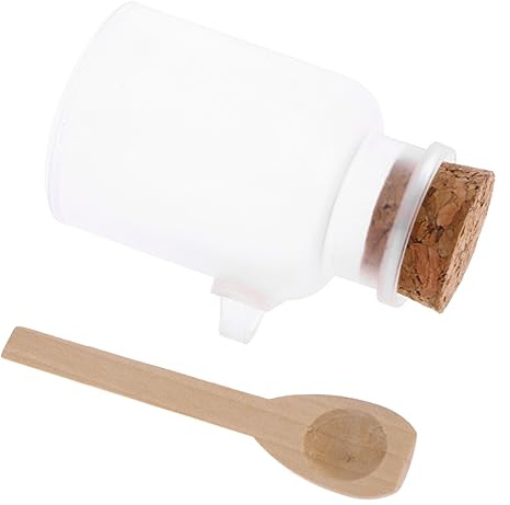 HONITANO Bouteille En Plastique 100g Pour Sel De Bain Avec Cuillère Récipient Étanche Solide Et Portable Pour Épices Et Cosmétiques Bouchon En Liège Diy Soins Personnels