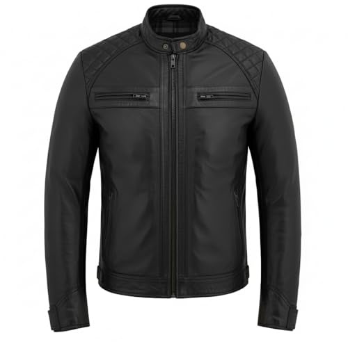 Gallanto Men's Real Leather Motorcycle Biker Jacket with Quilted Shoulders-Thermal Lining - Classic Motorbike Jacket for Men Available in Black-Brown & Tan (UK, Alpha, XL, Regular, Regular, Black)