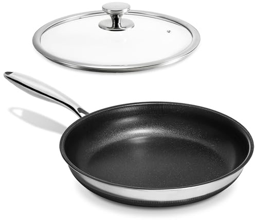 KOKHUB Stainless Steel Frying Pan 28 cm, Nonstick Frying Pan with Lid