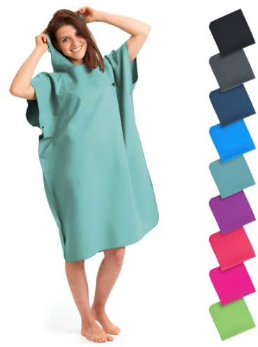 Surf Poncho män & kvinnor, lätt och kompakt, Ponchohandduk strand, snabbtorkande mikrofiber Poncho-handduk, Handduksponcho för surfing, vattensporter, simning, dykning, camping – Storlek: L, Jade | storlek: L, jade, byta handduk från surfing, vattensporter, simning, camping, festival