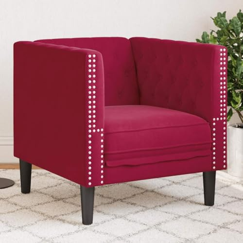 Mokuyary Sillón Chesterfield rojo vino terciopelo salón sillón moderno con reposabrazos para salón, dormitorio, balcón