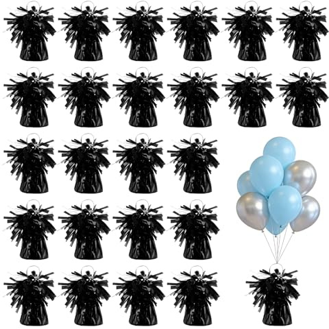 Oungy 24 pesi per palloncini a elio, 160-170 g/pezzo, peso per palloncini a elio, peso per palloncini a elio, per palloncini a elio, ciondolo per palloncini in pellicola nera, per feste di compleanno