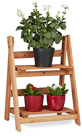 Relaxdays Blumentreppe aus Holz, Blumenständer für innen, 2-stufig, Leiterregal, Klappbar, HBT: ca. 51 x 41 x 25 cm, braun