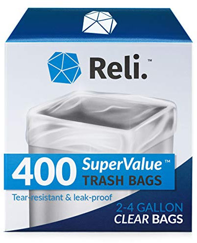 Reli. Trash Bags, 2-4 Gallon (400 Count Wholesale) - Star Seal High Density Rolls (Clear) - Can Liners, Garbage Bags with 2 Gallon, 3 Gallon, 4 Gallon Capacity