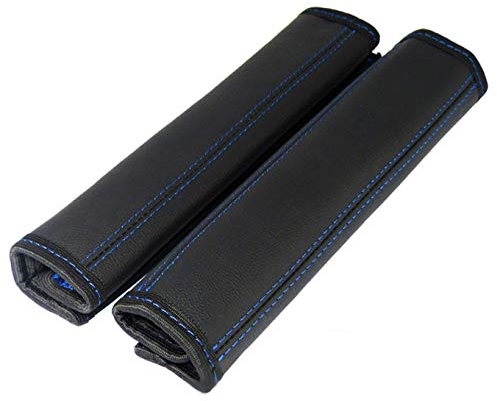 A193 2 Stück Gurtschoner Gurtpolster Schulterpolster echtes Leder Echtleder Schulterschoner Schoner Polster Gurt Schulter Schwarz Naht Dunkel Blau (2 Stück schwarz mit dunkelblauer Naht)