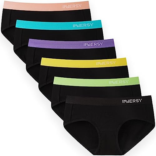 INNERSY Underkläder dam trosor bekväma bomullsunderbyxor flerpack ventilerande trosor 6-pack, Sportig svart, S