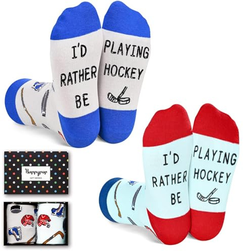 HAPPYPOP Hockey Gifts for Boys Girls - Ice Hockey Socks, Gifts for Sports Lovers, Funny Kids Socks, Stocking Stuffers