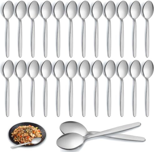 Pleafind Set of 24 Stainless Steel Dessert and Dinner Spoons - 7.3 Inches (18.5cm) for Home, Kitchen, Restaurant - Mirror Polished, Dishwasher Safe