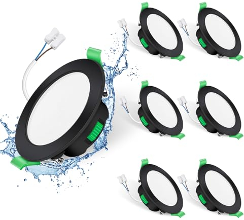 ALUSSO LIGHTING LED Einbaustrahler 230V Schwarz 7W Dimmbar Flach IP65 LED Spots Badezimmer Deckenspots 68mm Einbauleuchten, Warmweiß 3000K Neutralweiß 4000K Kaltweiß 6500K Deckenstrahler, 6er Set