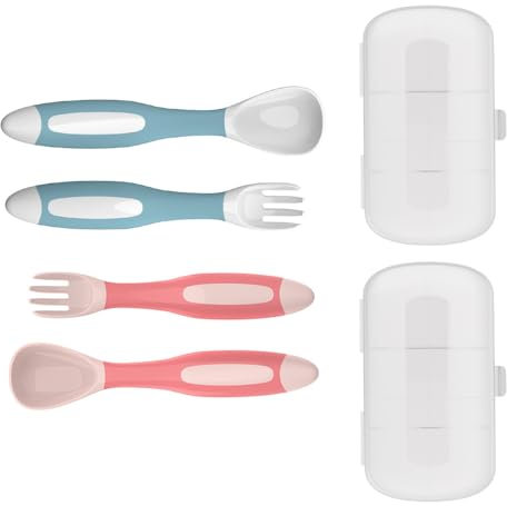 2 Stück Lernlöffel Baby,Baby Besteckset Silikon,Babylöffel Lernlöffel Baby Zubehör 6-12 Monate,Babyzusatz Esslernbesteck,Esslernbesteck Baby Mit Aufbewahrungsbox Für Einfache Lagerung(Weiß + Rosa)