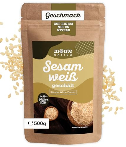 Sesamfrön Monte Nativo (500 g) - 100% naturliga och rena vita sesamfrön - Perfekt för matlagning och bakning - Örter och kryddor av högsta kvalitet