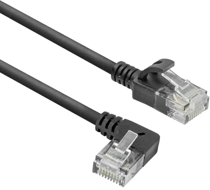 ACT CAT6A Netzwerkkabel 90° gewinkelt nach links, U/UTP LSZH LAN Kabel Dünn 3.6mm Slimline, Flexibles Ethernet Kabel mit RJ45 Stecker, für den Einsatz in Datenzentren, 0.15 Meter, Nach links DC1930