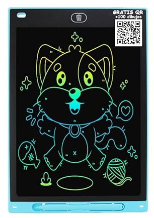 MAXMALA ® Tableta Pizarra Escritura LCD LED Magnetica Digital Electrónica Magica. Juegos Educativos Regalo Cumpleaños Niños y Niñas edad 2 3 4 5 6 7 8 años + QR +100 dibujos (Azul, 10 pulgadas)