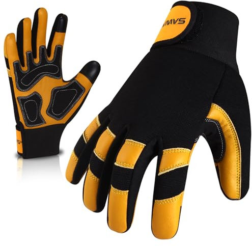 SAWANS Leder-Gartenarbeitshandschuhe, Garten, dornensicher, atmungsaktive Konstruktion, flexible Mechanik für Arbeit, Herren und Damen, Utility-Sicherheitshandschuhe, Rigger (Gelb, M)