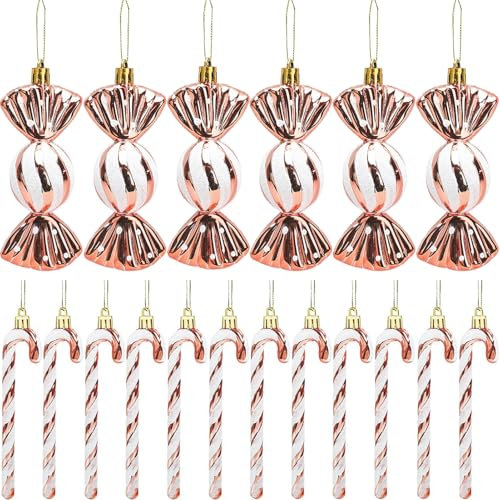 18 pcs Bastones de Caramelo decoración de Navidad Adornos de Navidad Bastones de Caramelo decoración Brillo Deco del árbol de Navidad Oro Rosa Dulce Adornos de Navidad decoración del árbol de Navidad