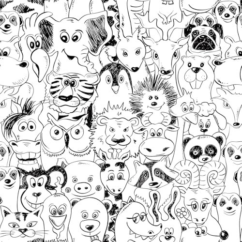 FunStick Papier Peint Noir et Blanc Enfant Papier Peint Autocollant Mural Salle de Bain Rouleau Adhesif Decoratif Motif Noir et Blanc Papier Peint Animaux Chambre Enfant Vinyle Adhesif Motif 44.5CMx3M