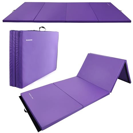 Fitvids Gymnastics Mats for Tumbling, 4'x8'x2 Folding Exercise Gym Mat with Carrying Handles High-Density Anti-Tear Martial Arts Fitness Aerobics Mat for Home Gym Yoga Pilates MMA Core Training, Purple