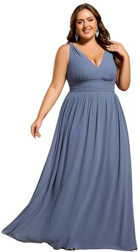 Ever-Pretty Vestito da Cerimonia Donna Linea ad A Stile Impero Chiffon Scollo a V Senza Maniche Abito da Damigella Chic Denim Blu 42