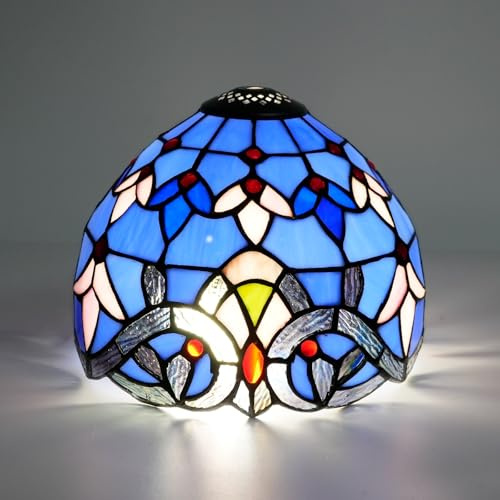 Tiffany Style Lamp Shade Replacement 8 Inch Stained Glass Ceiling Light Shade Blue Baroque Handcrafted Dome Small Lampshade for Beside Table Lamps Pendant Lights Chandeliers