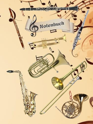 Notenheft Trompete DIN A4 Notenbuch Posaune Musikunterricht Waldhorn Notenlinienheft Große Lineatur Blasinstrumente Anfänger Kornett Querflöte ... Notensysteme Bariton Musiker Fagotte 02B10