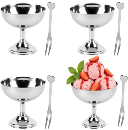 Glasskopp, rostfritt stål Serveringsdessertskålar Bägare Mini rundfotad yoghurt Snack Godiskopp Såskål för sallad Fruktpuddingfest (9 cm*4)